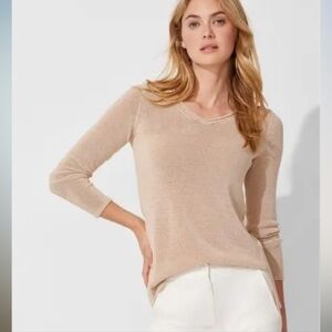 J. Mclaughlin Women's Callum Long Sleeeve V-Neck Knit Sweater Beige XS